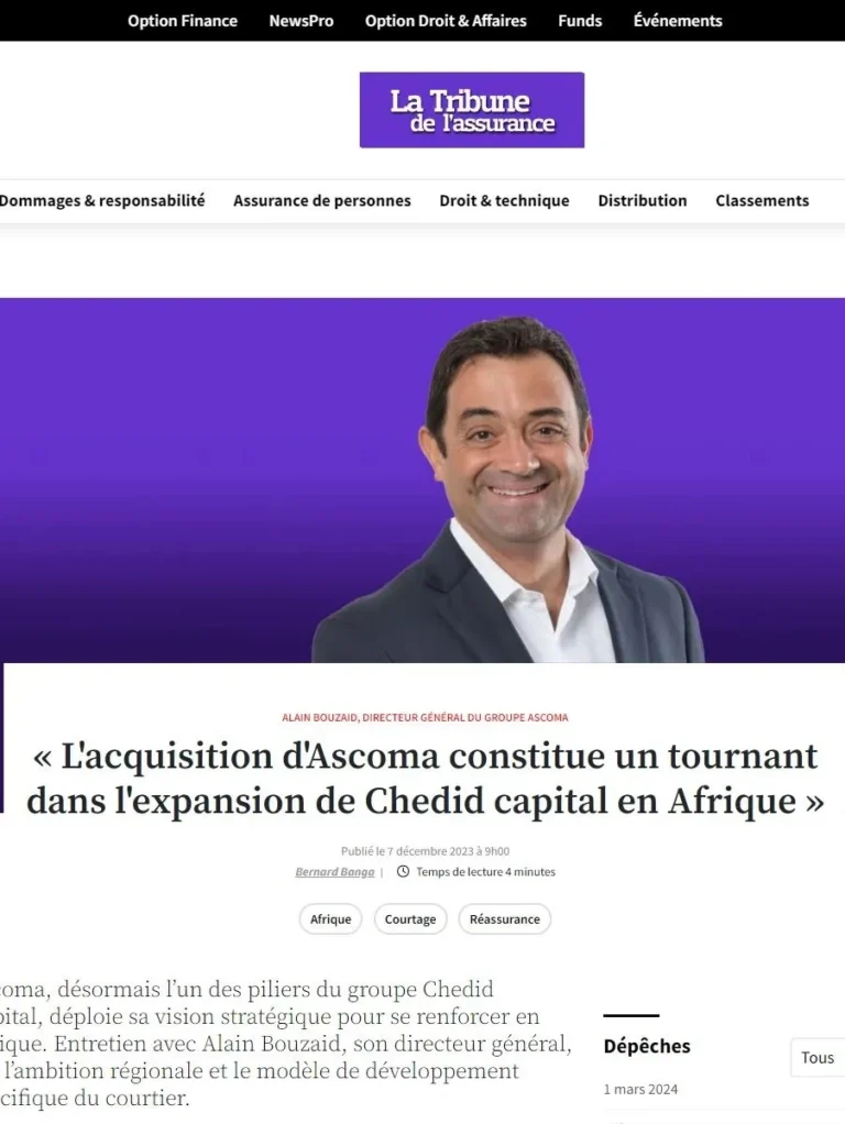 La Tribune de lAssurance - LAcquisition dAscoma